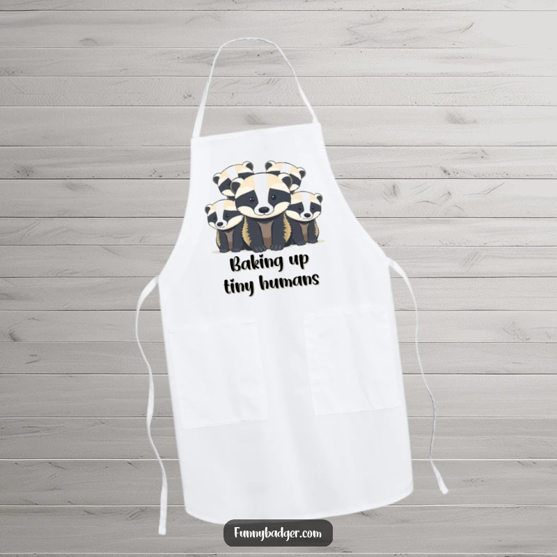 Funny Badger Cubs Apron featuring abstract, rounded shapes of cute badger cubs peeking, ready to add charm to the kitchen.