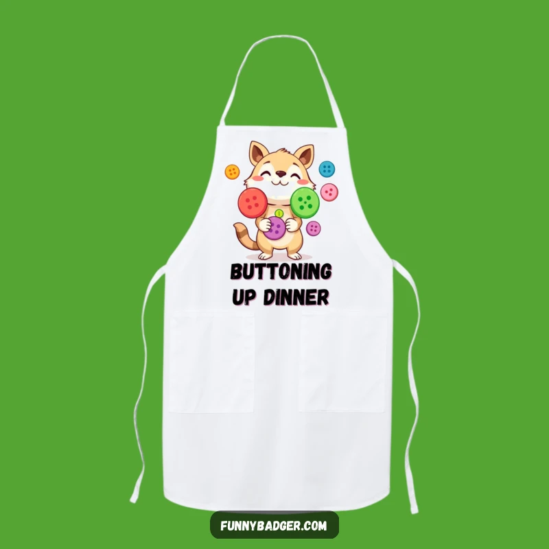 Funny Button Juggling Apron: Crafter Character's Colorful Skills