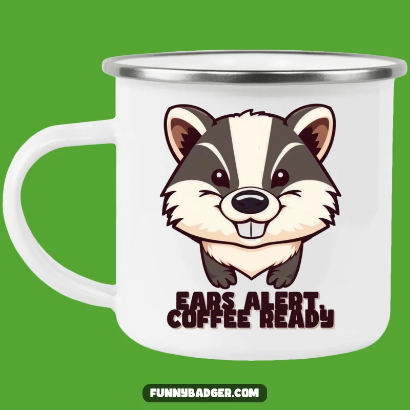 Funny Badger Camping Mug: Big Ears & Mischief for Outdoor Humorous Sips!