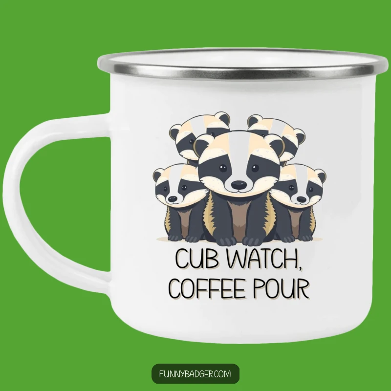 Funny Badger Cubs Camping Mug: Adorable Peek-a-Boo Sips, Humorous Outdoor Gift!