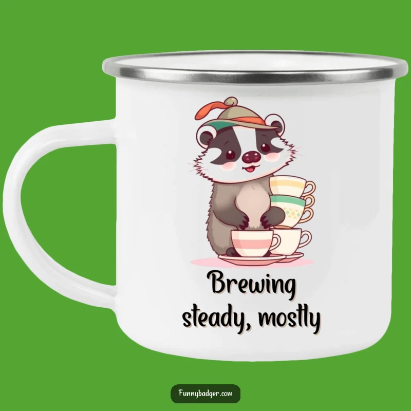 Funny Badger Teacup Camping Mug: Adventure Balance Gift