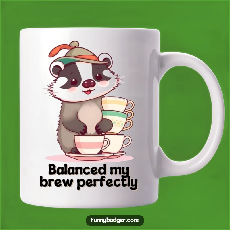Funny Badger Teacup Balance Mug: Wobbly Hat Gift for Tea Lovers