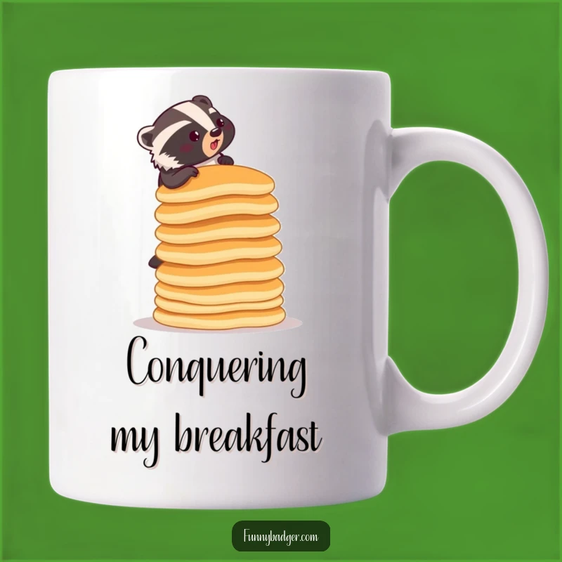 Funny Pancake Climbing Badger Mug - Hilarious Gift for Foodies & Ambitious Dreamers