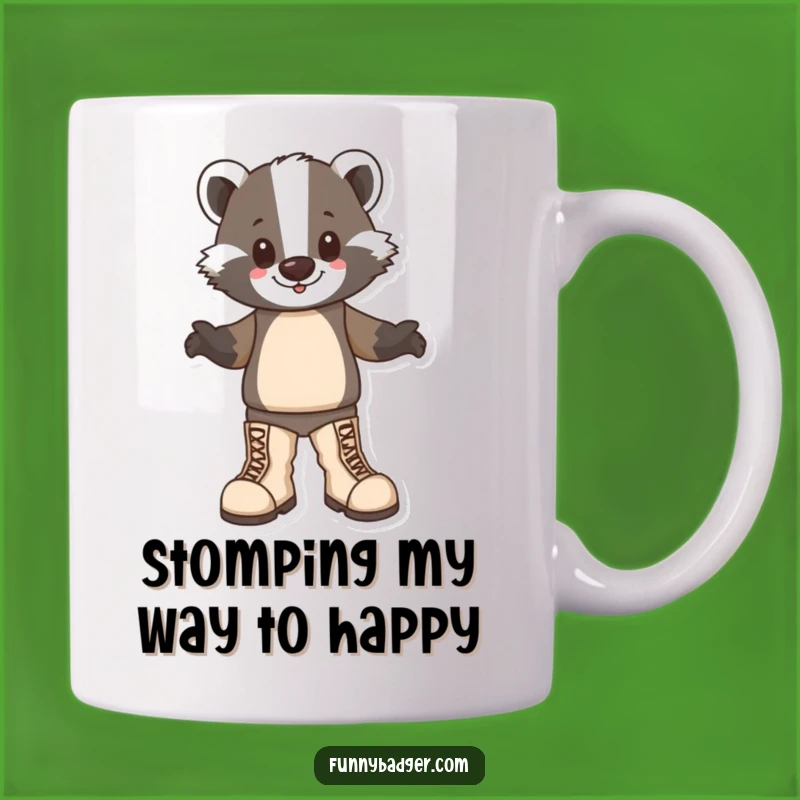 Funny Badger Boots Mug: Happy Stomping Character, Perfect Humorous Gift!