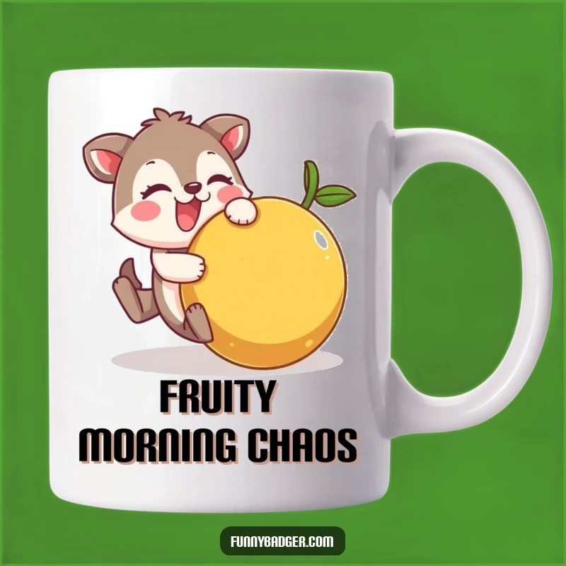 Funny Fruit Tumble Mug: Cheerful Animal Character's Comical Mishap Gift