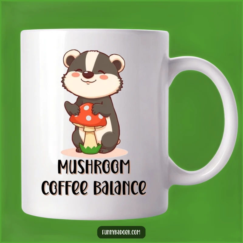 Funny Balancing Badger Mushroom Mug - Silly Pose, Quirky Gift