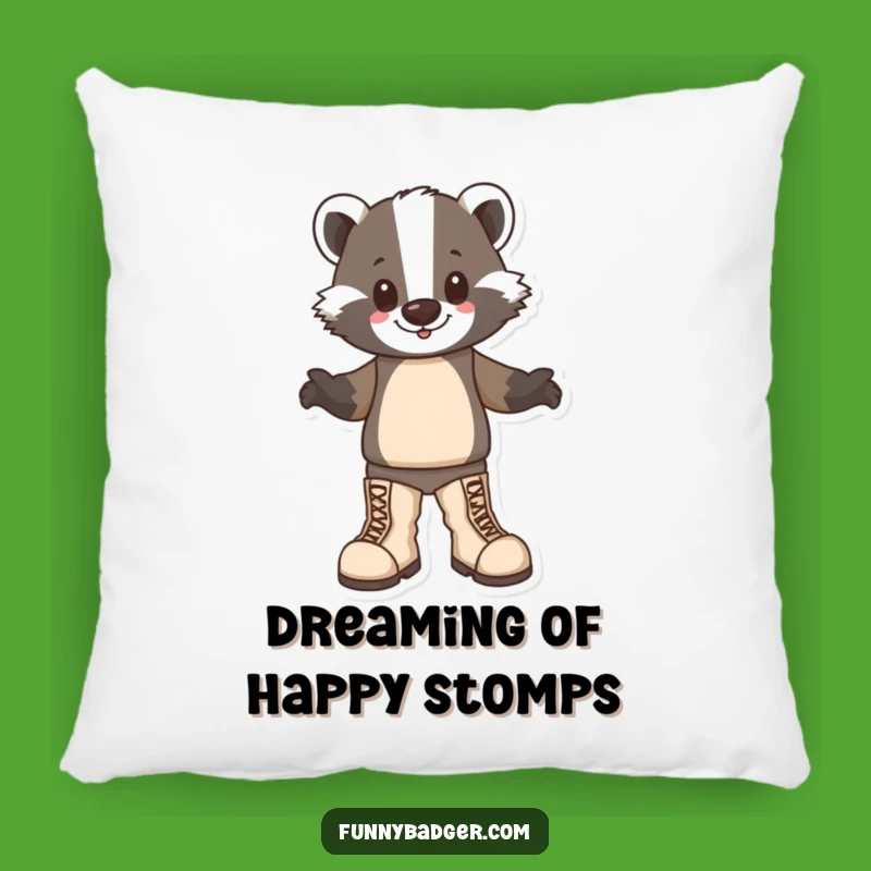 Funny Badger Boots Pillow: Cozy Stomping Comfort, Perfect Humorous Accent!