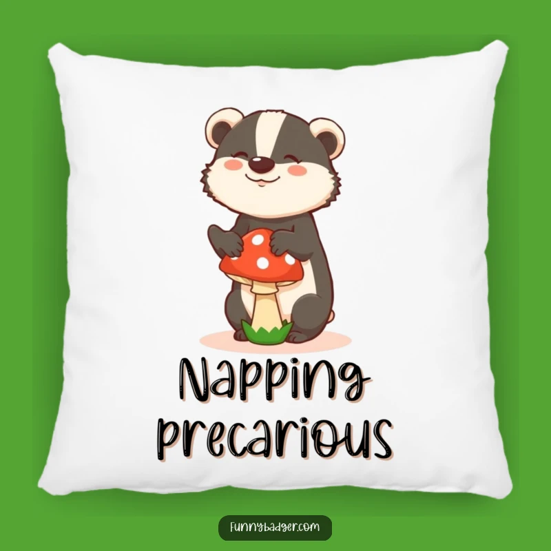 Funny Balancing Badger Mushroom Pillow - Silly Comfort, Quirky Gift
