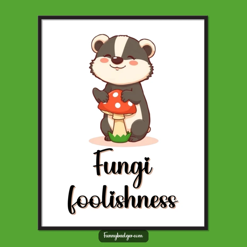 Funny Badger Mushroom Digital Art - Silly Pose File, Instant Quirky Gift