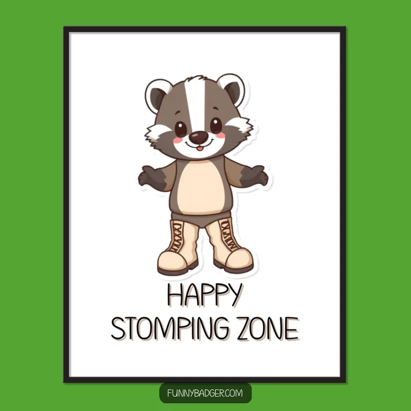 Funny Badger Boots Digital Art: Happy Stomper, Instant Humorous Decor!