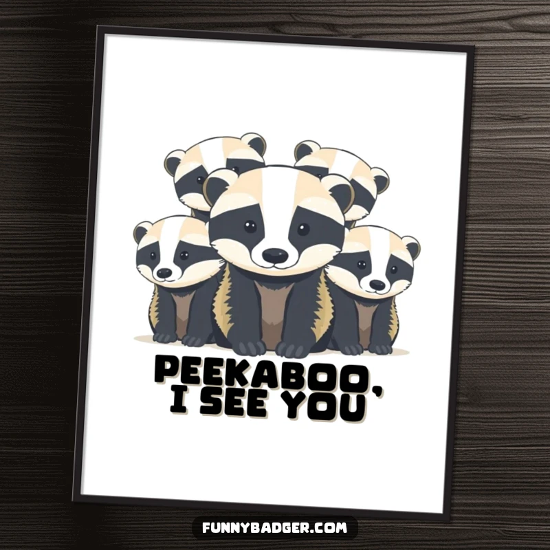 Funny Badger Cubs Digital Art Print of abstract, rounded shapes of cute badger cubs peeking, offering instant humorous charm.