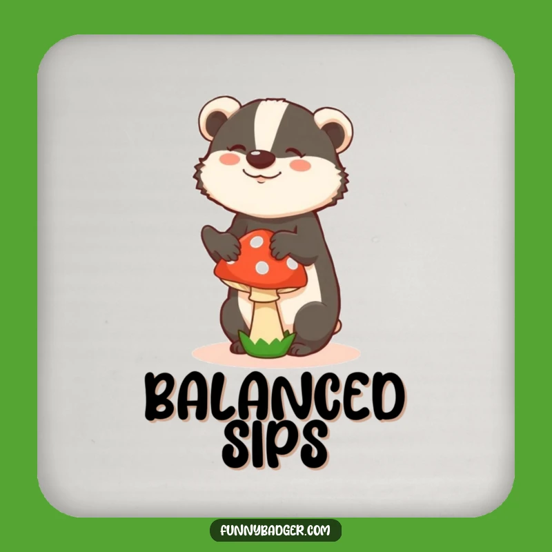 Funny Badger Mushroom Coaster - Silly Design, Quirky Bar Accessory Gift