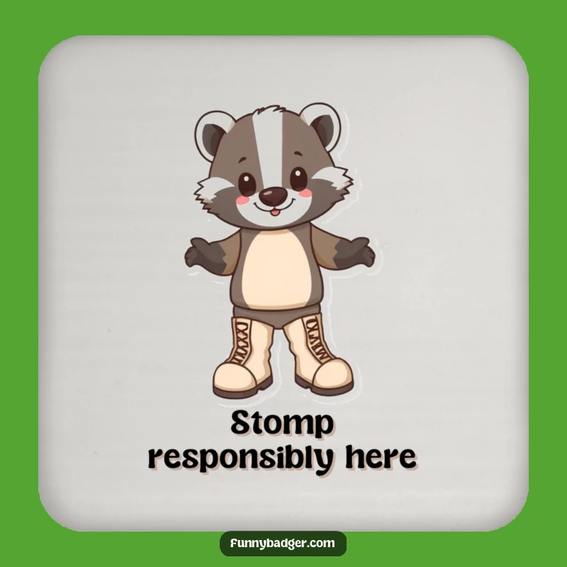 Funny Badger Boots Coaster: Protect Surfaces with Happy Stomps, Humorous Decor!