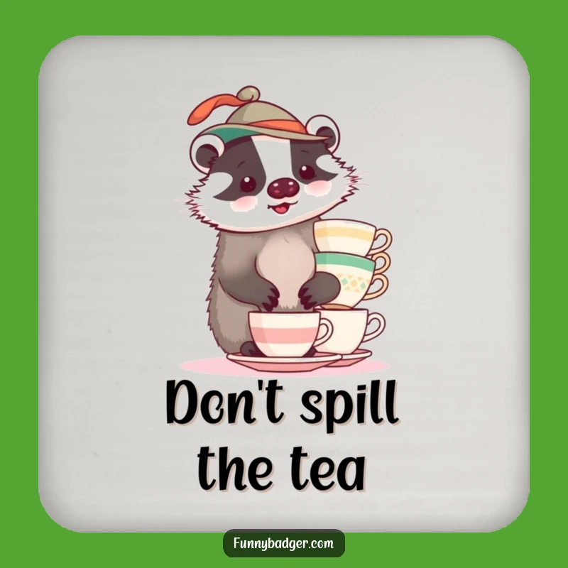 Funny Badger Teacup Coaster: Wobbly Balance Gift