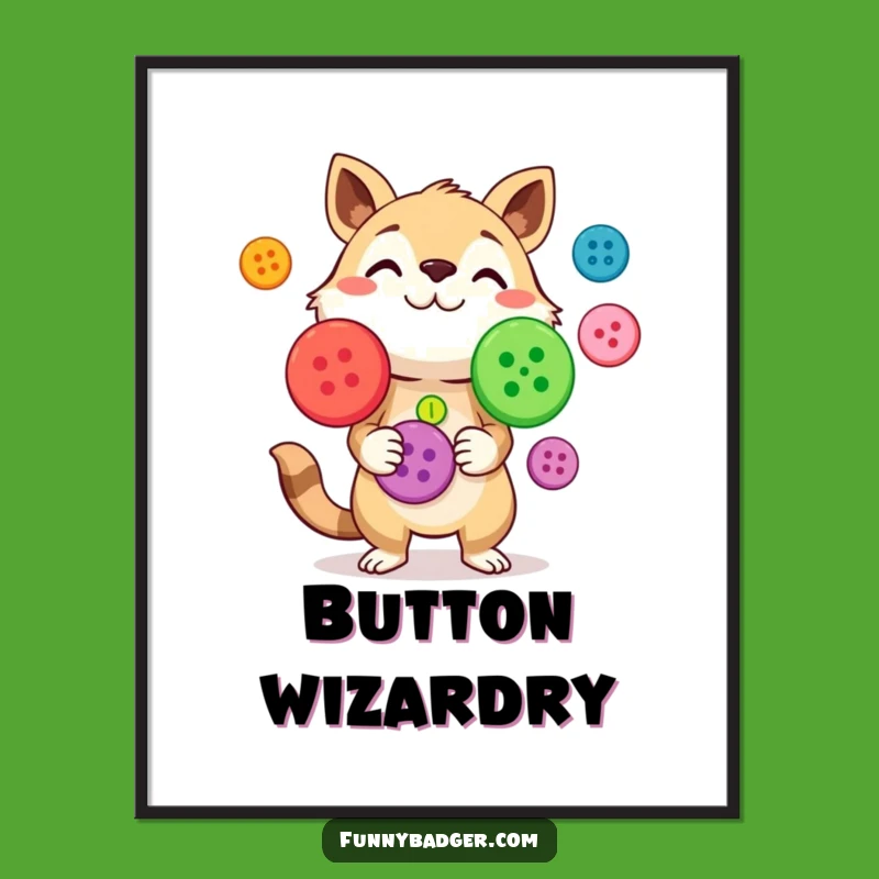 Funny Button Juggling Poster: Colorful Animal's Dexterity Art