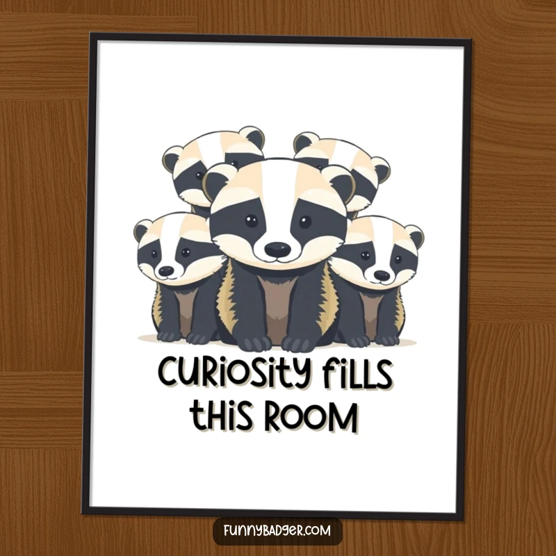 Funny Badger Cubs Poster featuring abstract, rounded shapes of sweet badger cubs playfully peeking, adding artistic charm and humor.