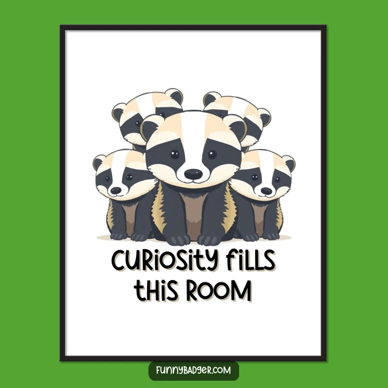 Funny Badger Cubs Poster: Adorable Peek-a-Boo Art, Whimsical Humorous Decor!