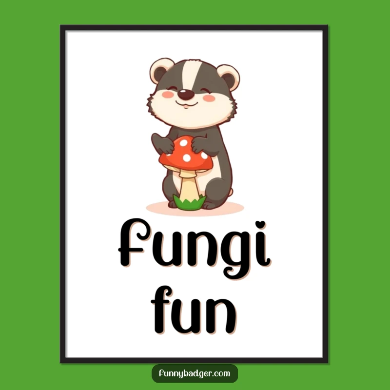 Funny Badger Mushroom Poster - Silly Pose Art Print, Quirky Decor Gift