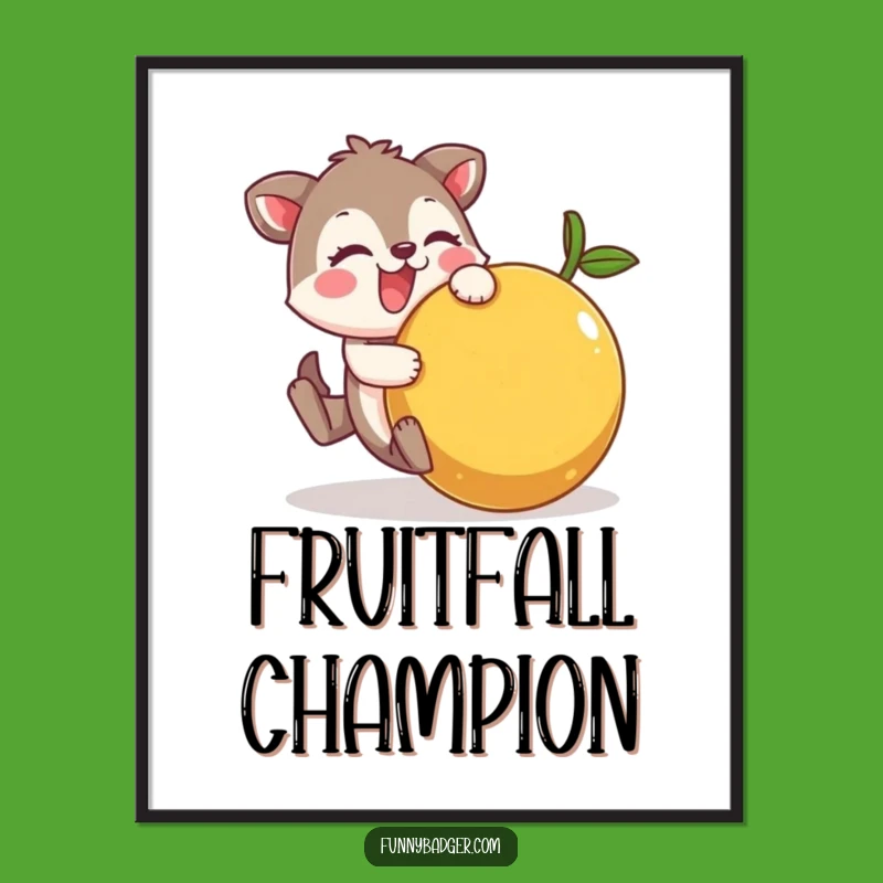 Funny Fruit Tumble Poster: Comical Animal Character's Fruit Fiasco Art