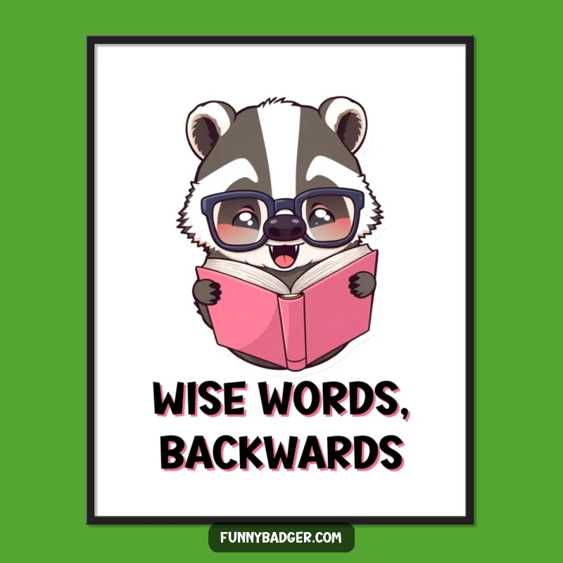 Funny Upside Down Book Badger Poster - Whimsical Wall Art for a Humorous Home