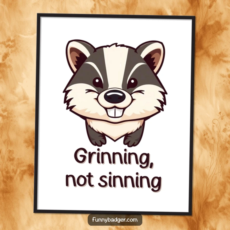 Funny Badger Poster showing a stylized badger head with enormous ears and a cheeky, mischievous grin, adding artistic humor to any wall.
