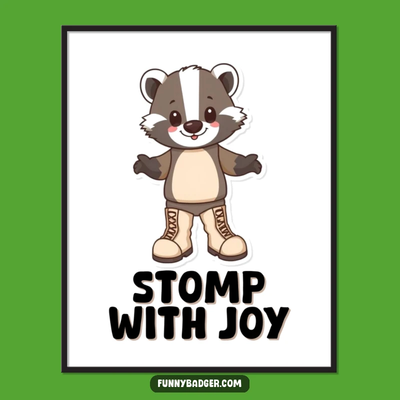 Funny Badger Boots Poster: Happy Stomper Art, Whimsical Humorous Decor!