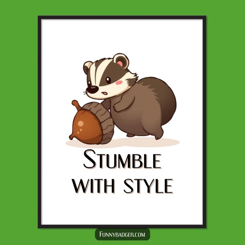 Funny Tripping Badger Poster - Whimsical Wall Art for a Comically Clumsy Home