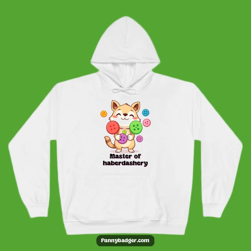 Cozy Button Juggling Hoodie: Funny Animal's Colorful Crafty Comfort