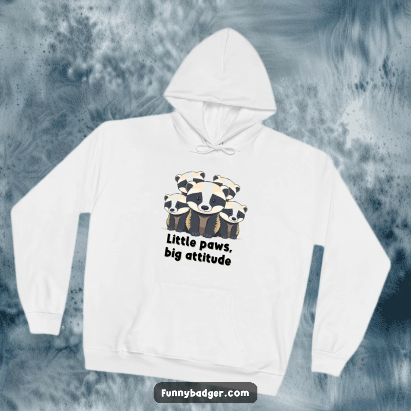 Funny Badger Cubs Hoodie featuring abstract, rounded shapes of cute badger cubs peeking, designed for cozy, humorous wear.