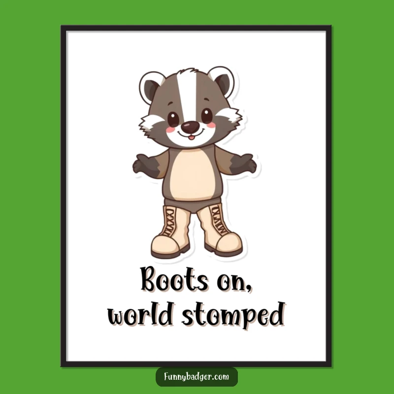 Free Printable Wall Art: Stomping Boots Badger Funny Downloadable Decor Gift