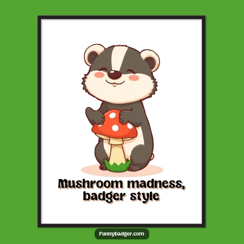 Free Printable Wall Art: Balancing Badger Mushroom - Funny Downloadable Decor!
