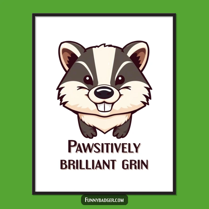 Free Printable Wall Art: Mischievous Badger Grin Funny Downloadable Decor Gift