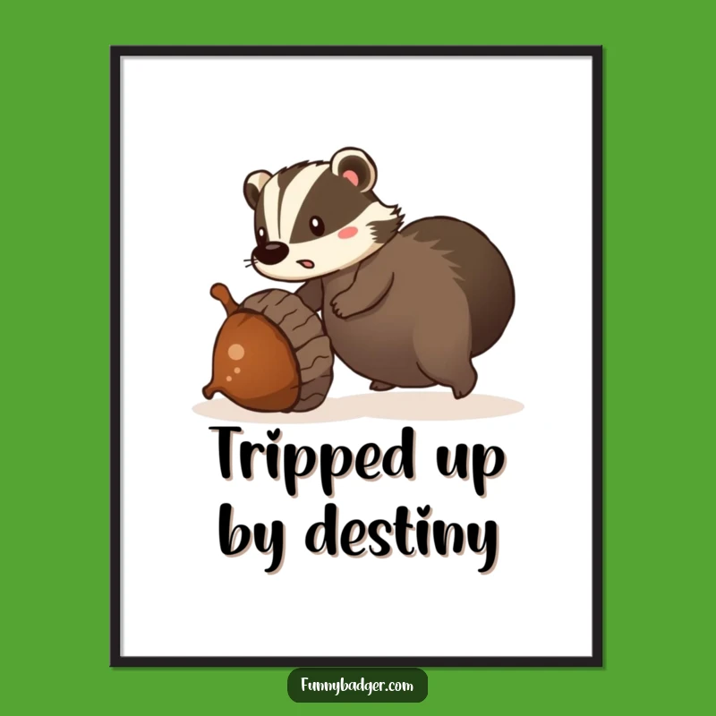 Funny Free Printable Wall Art: Badger Tripping on Acorn, Humorous Downloadable Decor