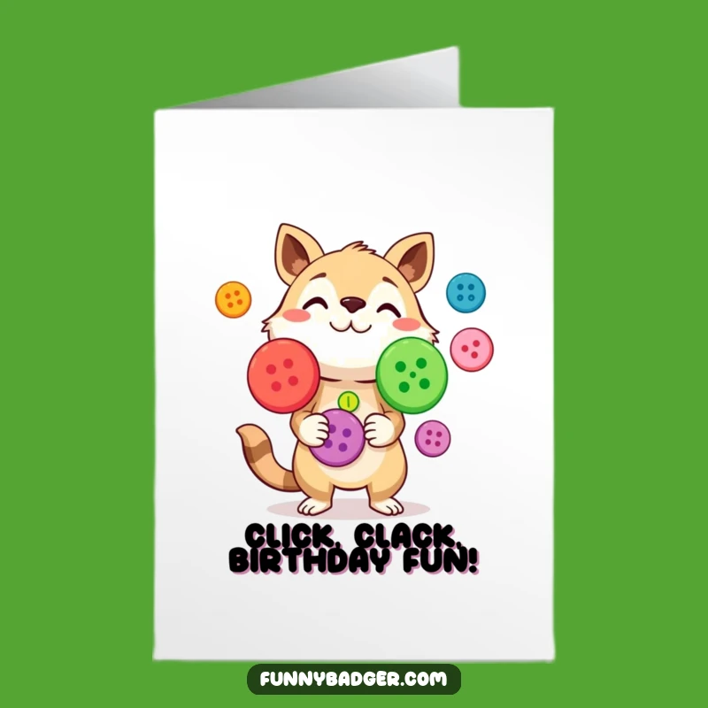 Funny Printable Birthday Card: Button Juggling Animal, Bright Colors, Hilarious Downloadable Gift
