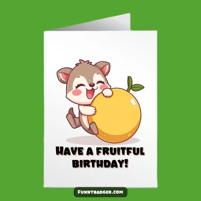 Funny Printable Birthday Card: Wobbly Fruit Tumble, Cheerful Animal, Hilarious Downloadable Gift