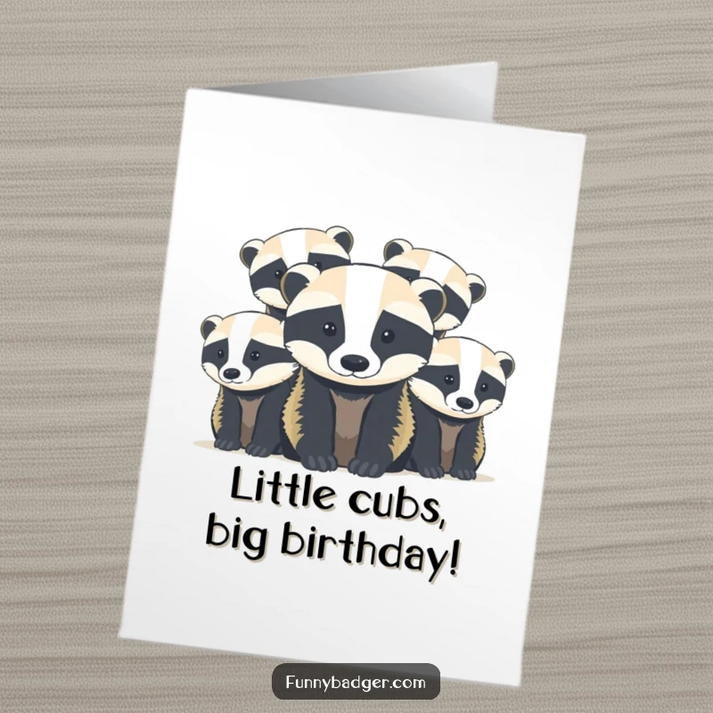 Funny Free Printable Birthday Card: Abstract rounded shapes forming cute badger cubs peeking out playfully.