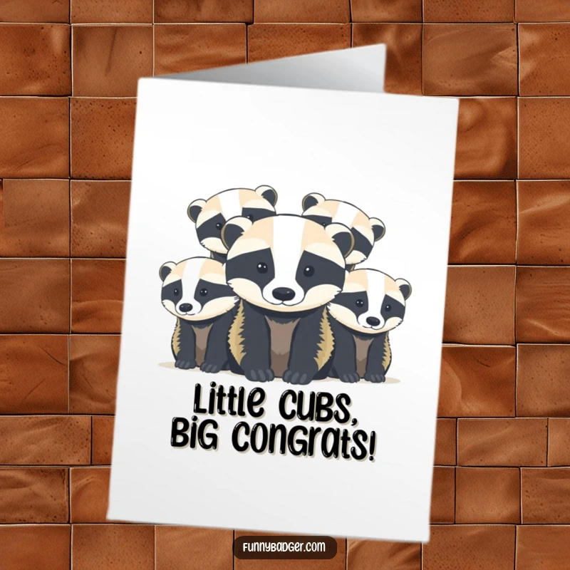 Funny Free Printable Congratulations Card: A group of abstract, rounded shapes resembling cute badger cubs peeking curiously.