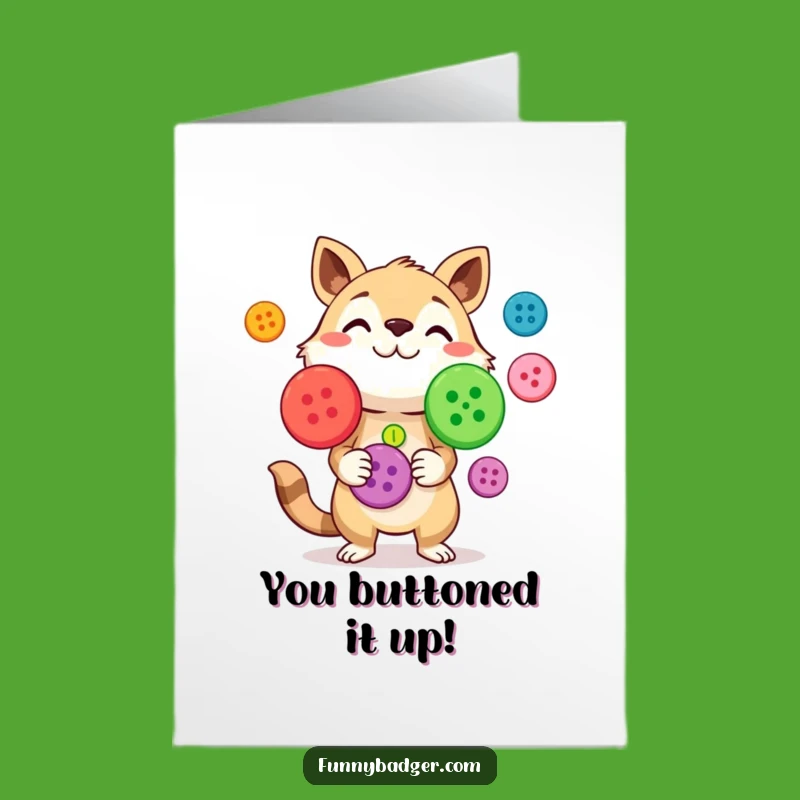 Funny Printable Congrats Card: Button Juggling Feat, Curious Animal, Hilarious Downloadable Gift