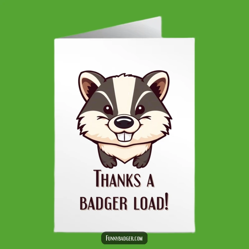 Free Printable Thank You Card: Mischievous Badger Grin Funny Downloadable Gift