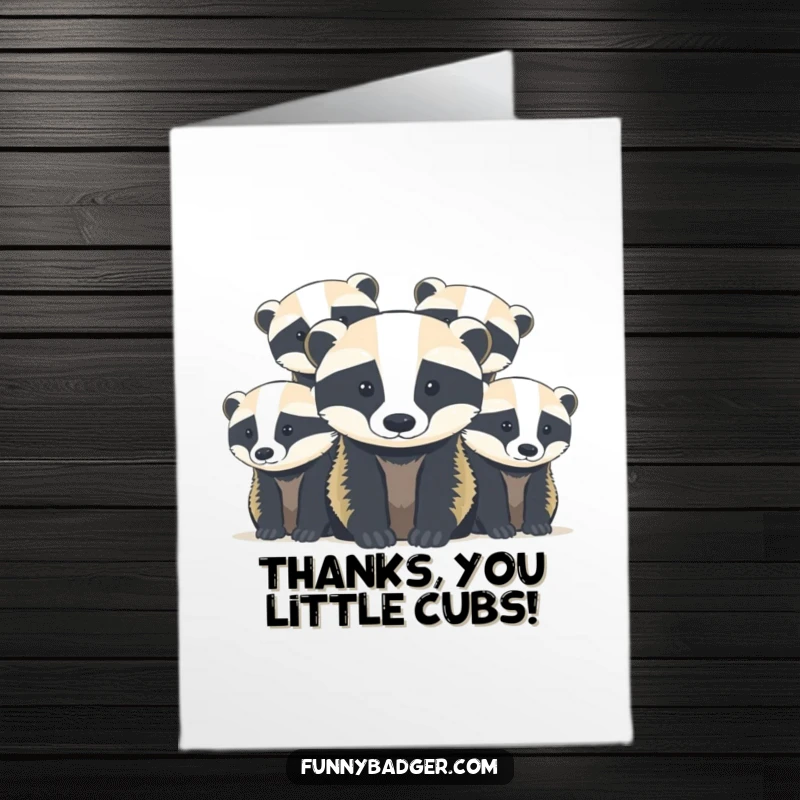 Funny Free Printable Thank You Card: Abstract badger cubs, depicted as rounded shapes, peeking out adorably.