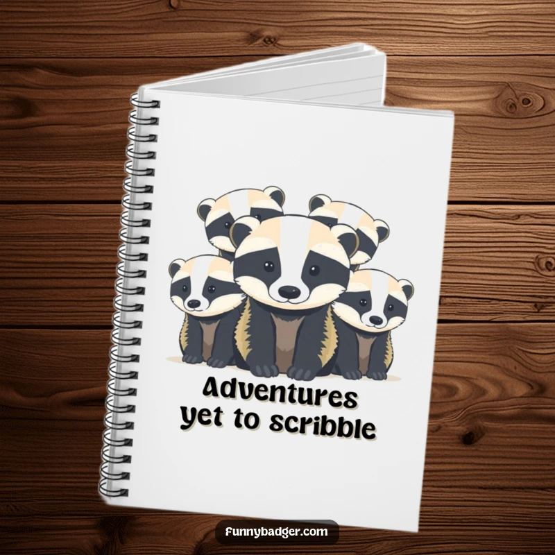 Funny Badger Cubs Notebook showcasing abstract, rounded shapes of cute badger cubs peeking, ideal for humorous note-taking and creative ideas.