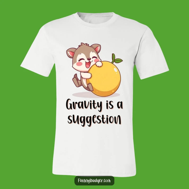Comical Fruit Fall T-Shirt: Funny Animal Character's Wobbly Ride