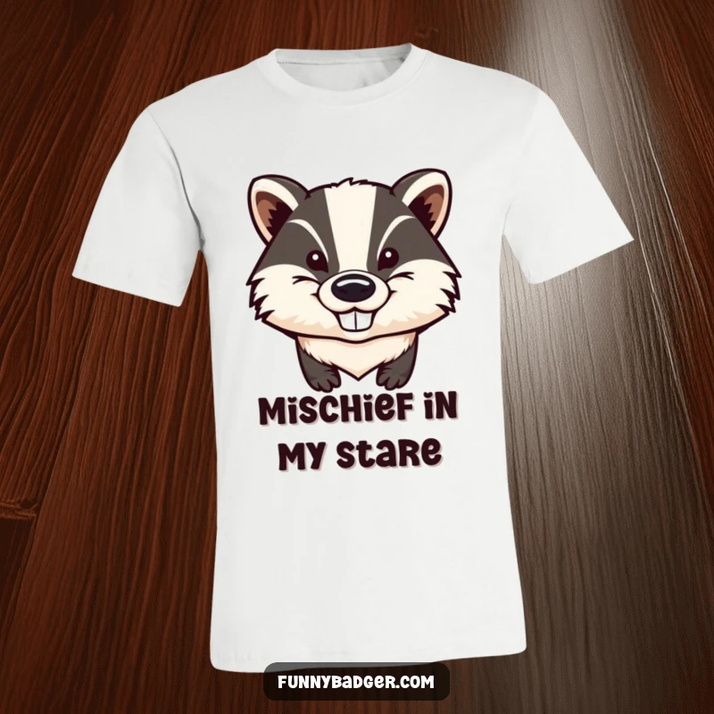 Funny Badger T-Shirt showcasing a stylized badger head with a wide, mischievous grin and prominent big ears, radiating cheeky charm.