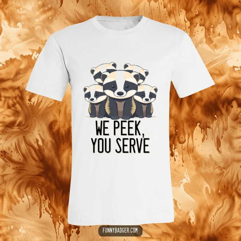 Funny Badger Cubs T-Shirt displaying abstract, rounded shapes of endearing badger cubs peeking out, offering a cute and humorous design.