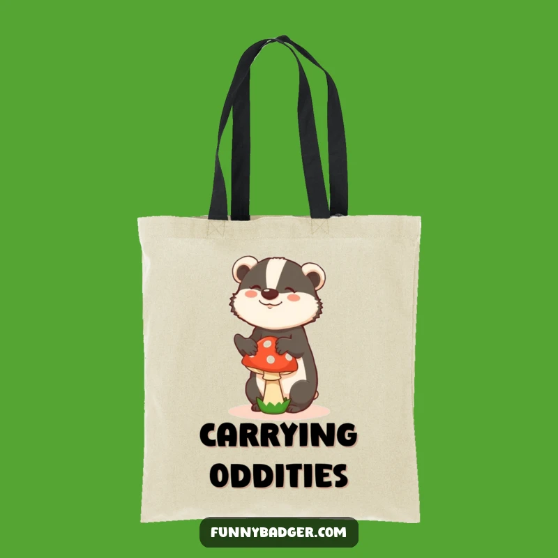 Funny Balancing Badger Mushroom Tote Bag - Silly Design, Quirky Gift