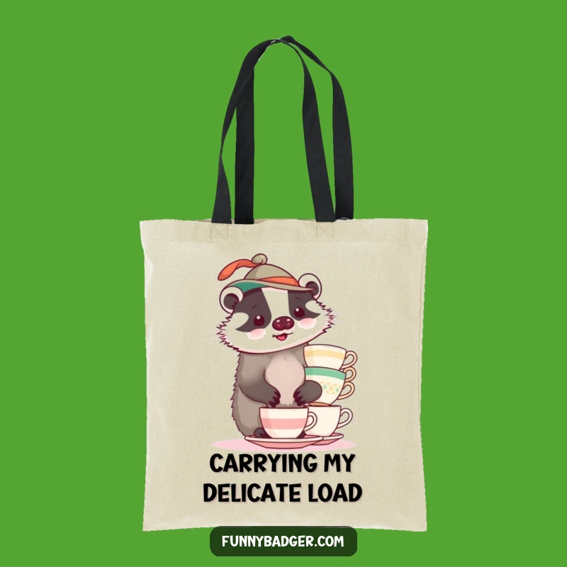 Funny Badger Teacup Tote Bag: Wobbly Balance Carry-All Gift